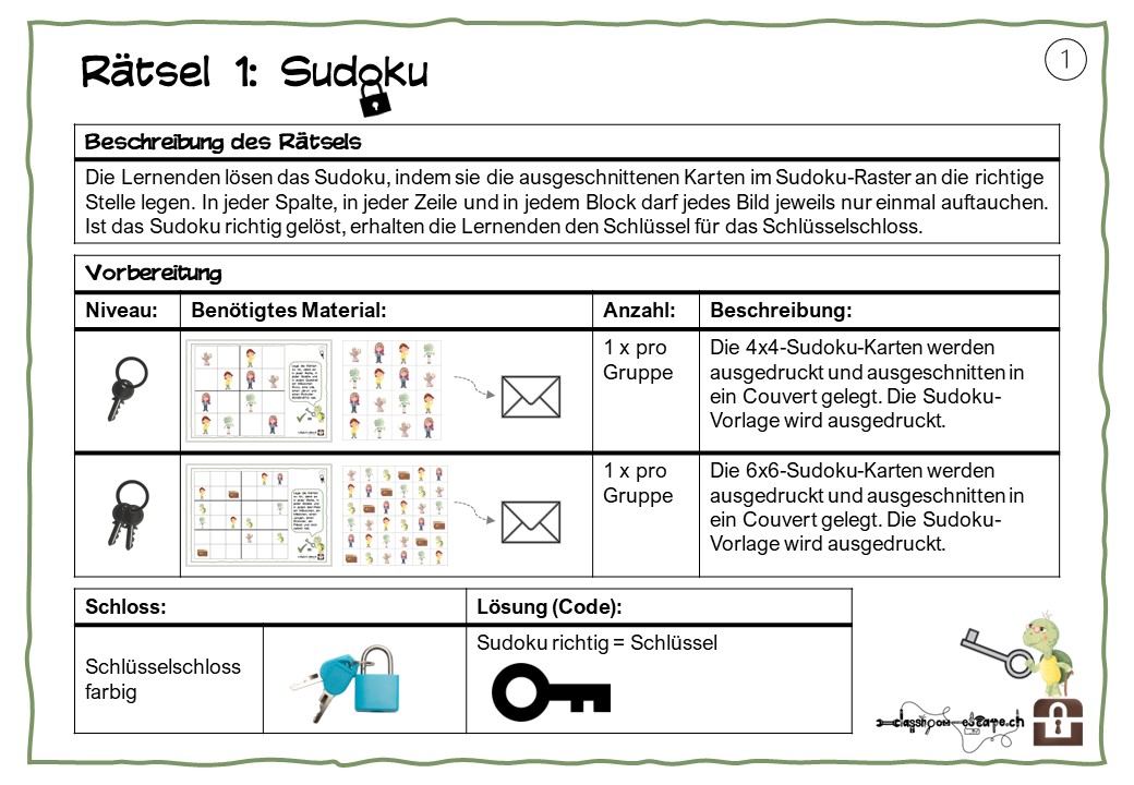 5_Classroom Escape Zyklus 1_Rätsel Sudoku
